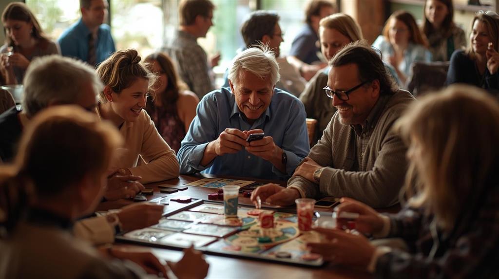 fröhliche Menschen beim Spieleabend
